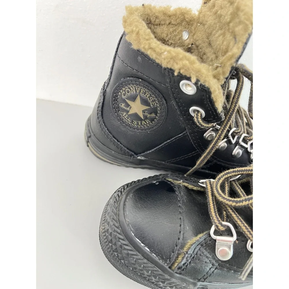 Converse Chuck Taylor All Star Boots Kids Size 12 Black Leather Faux‎ Fur Lining